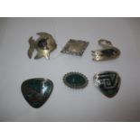 Five Mexican Silver Brooches and Another