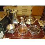 Art Nouveau Silver Plate 4 Piece Tea Service and 2 Decanter Coasters