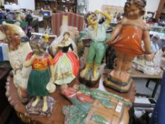 A SELECTION OF LARGE ANTIQUE CHALK FIGURES TO INCLUDE A GIRL IN A BATHING SUIT
