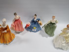 A COLLECTION OF FOUR ROYAL DOULTON FIGURINES TO INCLUDE KIRSTY, ELYSE, FAIR LADY( GREEN), FAIR