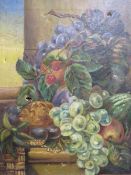 AN UNFRAMED 19TH CENTURY OIL ON CANVAS DEPICTING STILL LIFE 31 X 26 CM