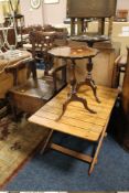AN ANTIQUE COMMODE TOGETHER WITH TWO WINE TABLES AND A FOLDING TABLE