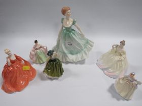 A COLLECTION OF SIX ASSORTED FIGURINES TO INCLUDE COALPORT AND ROYAL DOULTON A/F LARGE COALPORT