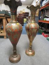 TWO LARGE DECORATIVE BRASS VASES HEIGHT 81CM