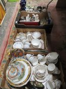 FOUR TRAYS OF ASSORTED CERAMICS TO INCLUDE VASES, WADE, BESWICK FOWL ETC