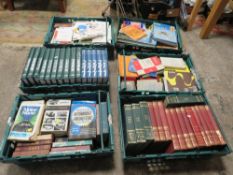 A LARGE QUANTITY OF VINTAGE BOOKS TO INCLUDE MANY VINTAGE MOTORING EXAMPLES ( PLASTIC TRAYS NOT