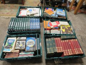 A LARGE QUANTITY OF VINTAGE BOOKS TO INCLUDE MANY VINTAGE MOTORING EXAMPLES ( PLASTIC TRAYS NOT