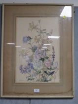 M. BRUCE - LOW A FRAMED FLORAL WATERCOLOUR 47 X 31 CM