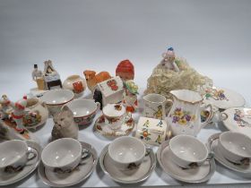 A TRAY OF ASSORTED CERAMICS TO INCLUDE COMMEMORATE WARE