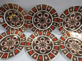 SIX ROYAL CROWN DERBY IMARI PATTERN PLATES, pattern no. 1128, Dia 17 cm