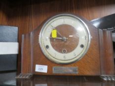 A VINTAGE EDWARDIAN MANTLE CLOCK WITH DEDICATION PLAQUE