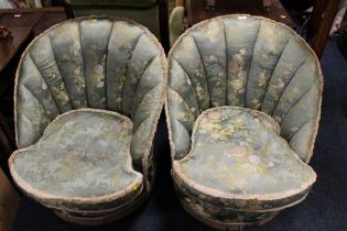 A PAIR OF DECO SILK UPHOLSTERED BEDROOM CHAIRS