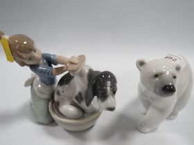 LLADRO GIRL FIGURE OF GIRL BATHING DOG TOGETHER WITH A POLAR BEAR (2)