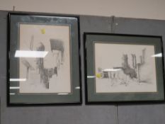 A FRAMED WATERCOLOUR BY BANKS TOGETHER WITH A PAIR OF SKETCHES (3)