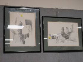 A FRAMED WATERCOLOUR BY BANKS TOGETHER WITH A PAIR OF SKETCHES (3)