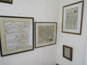 FOUR FRAMED ANTIQUE MAPS TO INC YORKSHIRE, CAMBRIDGESHIRE, WARWICKSHIRE & HUNTINGDONSHIRE