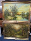 A PAIR OF LARGE OIL ON CANVAS RIVER SCENES- SIGNED 60 X 90 CM (2)