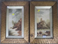 A PAIR OF EARLY 20TH CENTURY WATERCOLOURS DEPICTING COASTAL SCENES 34 X 17 CM (2)