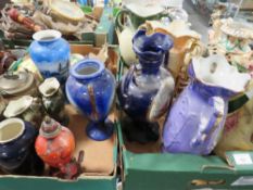 TWO TRAYS OF ANTIQUE AND OTHER TWIN HANDLE VASES ETC