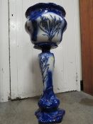 A LARGE BLUE/WHITE ORNATE CERAMIC JARDINIAIRE HEIGHT APPROX 88CM