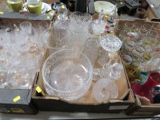 THREE TRAYS OF ASSORTED GLASSWARE TO INCLUDE BOWLS, VASES AND DRINKING GLASSES ETC