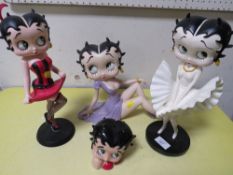 THREE SMALL BETTY BOOP FIGURES TOGETHER WITH A C&S COLLECTABLE BETTY BOOP MONEY BANK (4) NB: CAN CAN