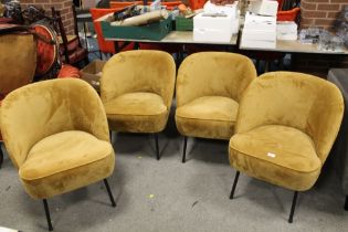 A SET OF FOUR MODERN UPHOLSTERED BEDROOM CHAIRS IN MUSTARD