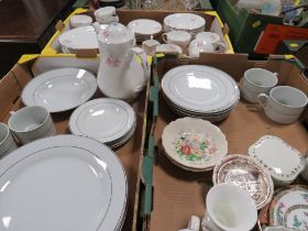 THREE TRAYS OF ASSORTED CERAMICS TO INCLUDE VINERS, DUCHESS ETC