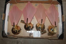FOUR MODERN ART DECO WALL LIGHTS WITH PINK GLASS SHADES