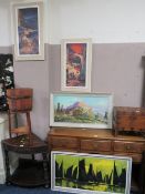A PAIR OF CONTINENTAL ALPINE OIL ON CANVAS & A PAIR OF PRINTS PLUS ONE OTHER (5)