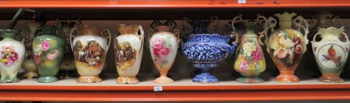 A LARGE COLLECTION OF DECORATIVE VASES TO INCLUDE TWIN HANDLE VASES