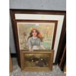 A LARGE FRAMED ENGRAVING, A LARGE FRAMED CEYLINDO TEA PRINT AND A VICTORIAN PRINT (3)