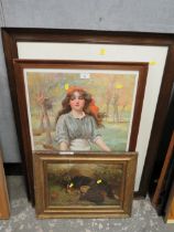 A LARGE FRAMED ENGRAVING, A LARGE FRAMED CEYLINDO TEA PRINT AND A VICTORIAN PRINT (3)