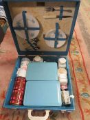 A VINTAGE BREXTON CASED PICNIC SET TOGETHER WITH A CASED TYPEWRITER