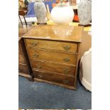 AN ANTIQUE OAK FOUR DRAWER CHEST W 68.5 CM