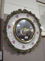 AN ARTMASTER BILSTON CERAMIC & BRASS CONVEX WALL MIRROR