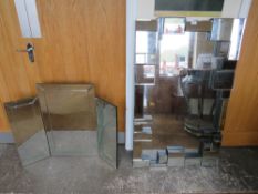 AN UNUSUAL; MODERNIST STYLE WALL MIRROR TOGETHER WITH A MODERN DRESSING TABLE TRIPLE MIRROR