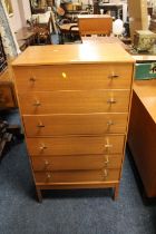 A RETRO TEAK SIX DRAWER CHEST A/F (VENEER LOSS)