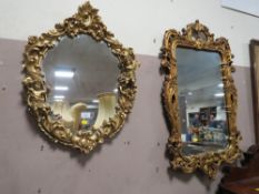 TWO MODERN ORNATE GOLD PAINTED WALL MIRRORS