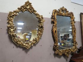 TWO MODERN ORNATE GOLD PAINTED WALL MIRRORS