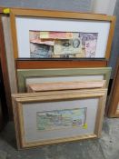 A QUANTITY OF ASSORTED PICTURES TO INCLUDE FRAMED BANKNOTES