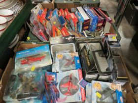 TWO TRAYS OF ASSORTED BOXED AND CARDED MODEL AIRPLANES TO INCLUDE , CORGI, MATCHBOX AND DAYS GONE BY