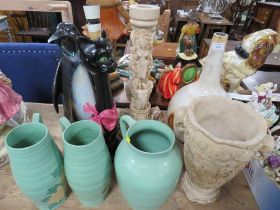 A COLLECTION OF ASSORTED LARGE CERAMICS ETC TO INCLUDE CONTINENTAL STUDIO STYLE POTTERY VASE