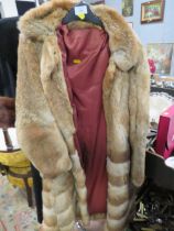 A LADIES VINTAGE CONEY FUR COAT TOGETHER WITH A VINTAGE BURLACADE COAT WITH MINK FUR TRIM