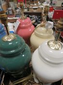 A BOX OF 4 ORTEGA COLOURED GLASS LAMPS