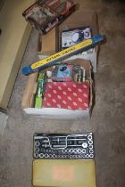 A SELECTION OF BOXED MECHANICS TOOLS ETC TO INCLUDE TWO SOCKET SETS / SPANNERS ETC
