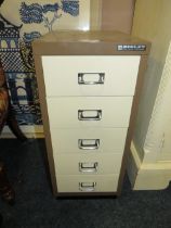 A BISLEY FIVE DRAWER STEEL OFFICE CABINET