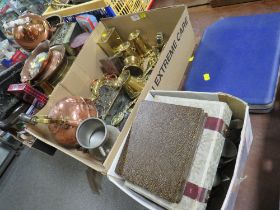 TWO TRAY OF ASSORTED METAL WARE TOGETHER WITH AN ASSORTED QUANTITY OF FLATWARE