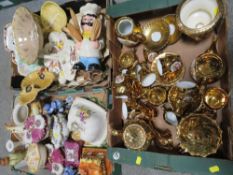 THREE TRAYS OF ASSORTED CERAMICS TO INCLUDE DECORATIVE TEA SET, DISHES, CROWN DEVON ETC