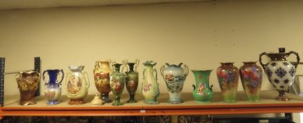 A COLLECTION OF DECORATIVE VASES TO INCLUDE TWIN HANDLE VASES (12)